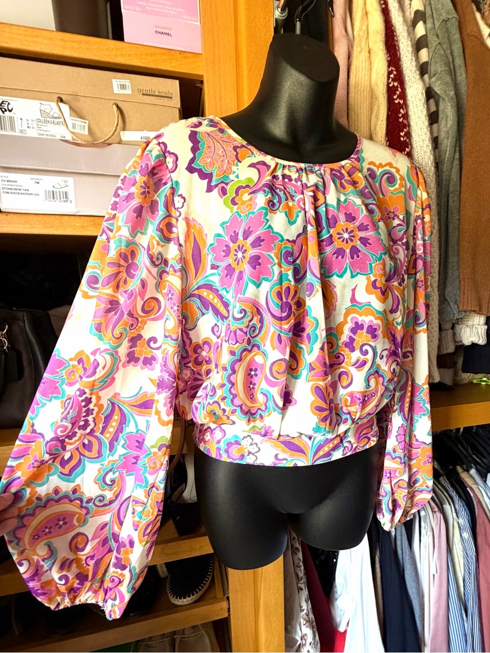 FLYING TOMATO Bright Floral Paisley Blouse